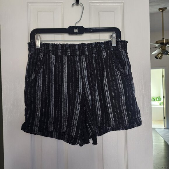 Briggs New York Pants - Briggs Black & White Striped Cotton Madras Shorts with Drawstring | Large
